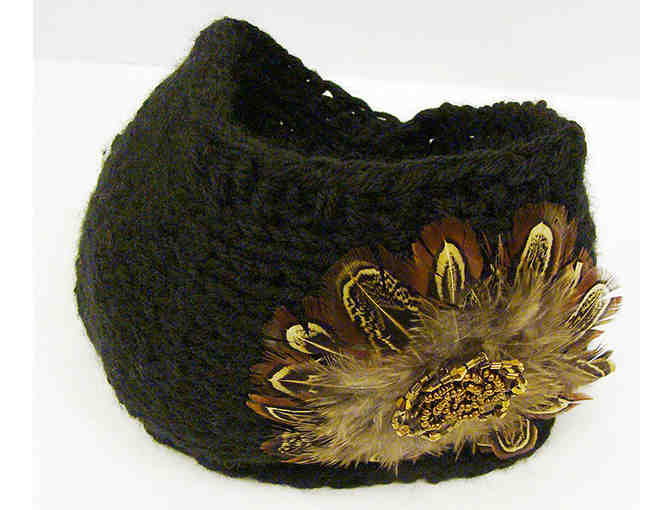 Black Dahlia Knit Feather Head Wrap