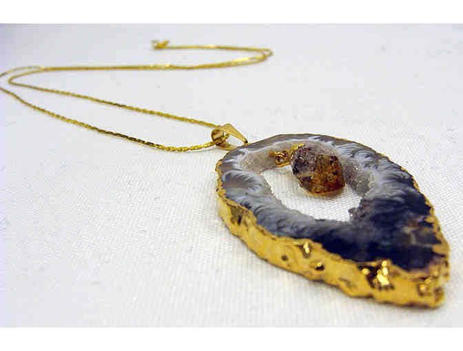 Druzy Quartz Pendant Necklace Accented with 18K Gold