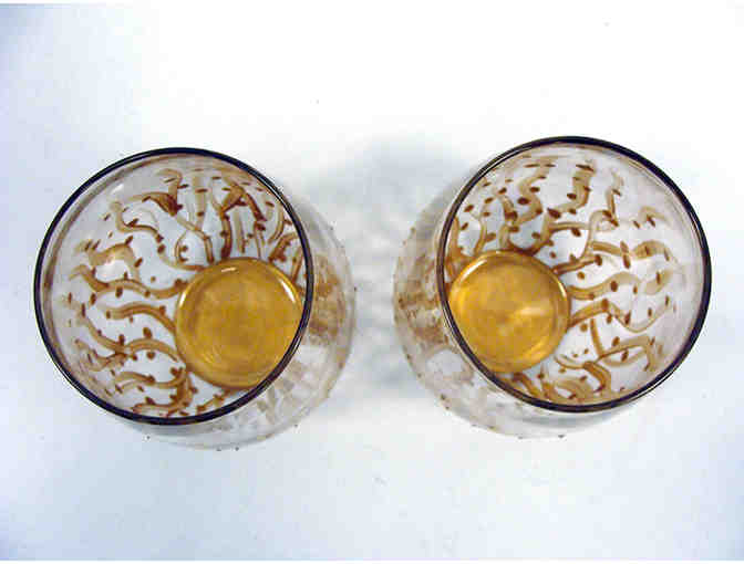 Set of 2 Gold Hand Painted Wine Tumbler Glasses