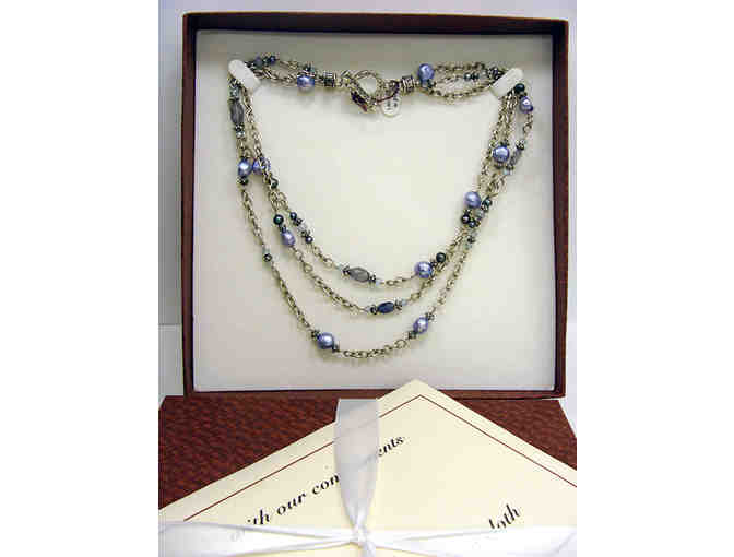 Sara Blaine Triple Strand Silver Fresh Water Pearl & Quartz 16' Necklace