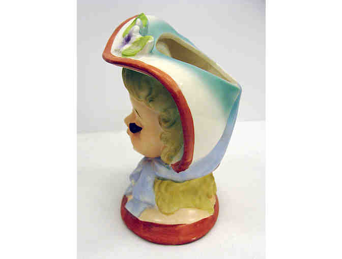 Vintage Porcelain Head Vase Planter - NAPCO 1959 - Teen Bonnet & Eyelashes