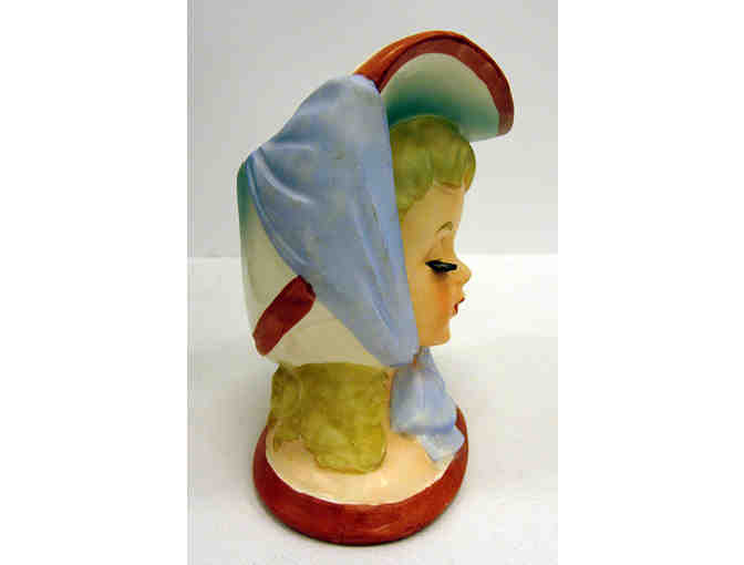 Vintage Porcelain Head Vase Planter - NAPCO 1959 - Teen Bonnet & Eyelashes