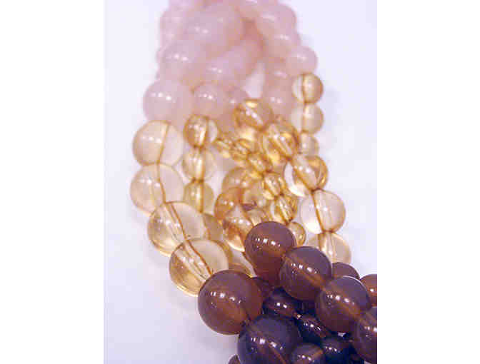 Pink and Amber Acrylic Bead Mult-Strand Braided Necklace