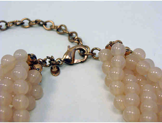 Pink and Amber Acrylic Bead Mult-Strand Braided Necklace