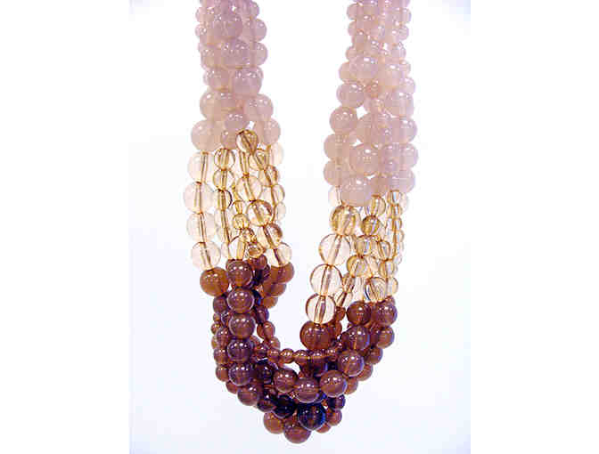 Pink and Amber Acrylic Bead Mult-Strand Braided Necklace