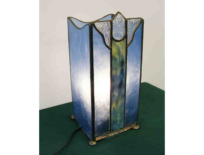 Stained Glass Accent Table Lamp in Blue with Dimmer Switch