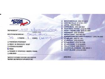 Action Sports Physio - Gift Certificate for a 1 hour massage