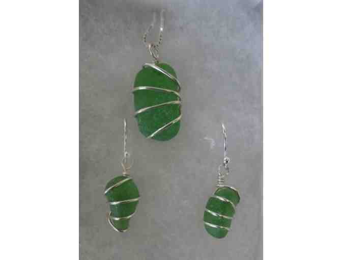 Green Sea Glass Necklace & Earrings Set