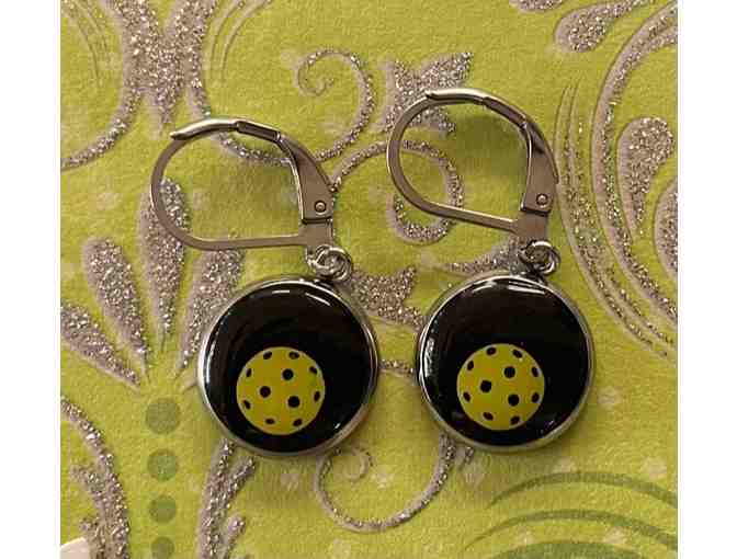 I16 Pickleball Earrings, Black and Yellow