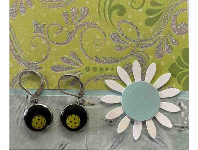 I16 Pickleball Earrings, Black and Yellow