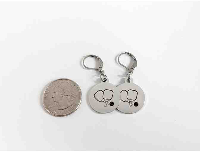 I14 Pickleball Earrings, Black and Silver