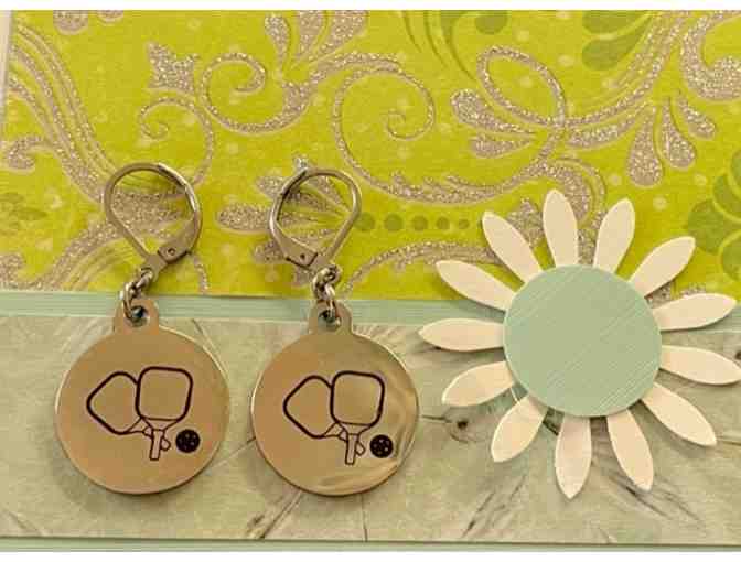 I14 Pickleball Earrings, Black and Silver