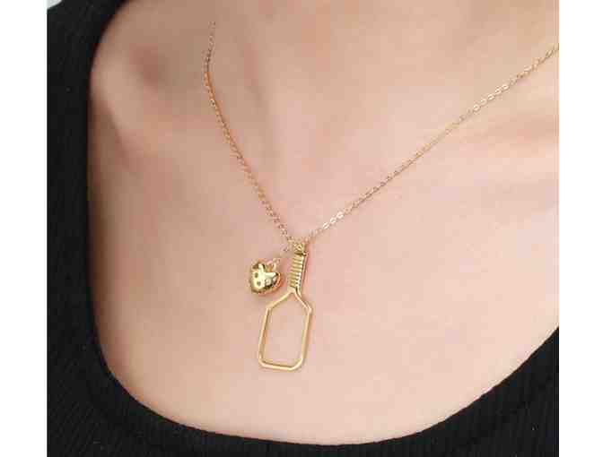 I01 I LOVE Pickleball Paddle and Heart Ball Necklace in Gold