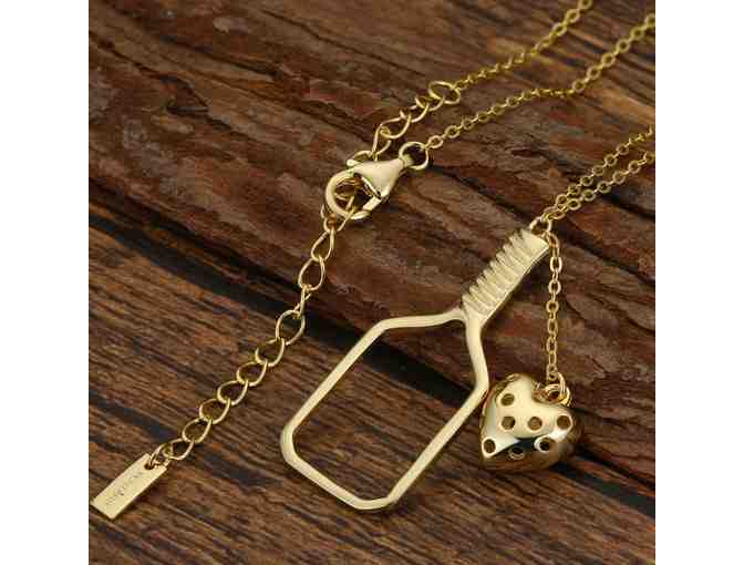 I01 I LOVE Pickleball Paddle and Heart Ball Necklace in Gold