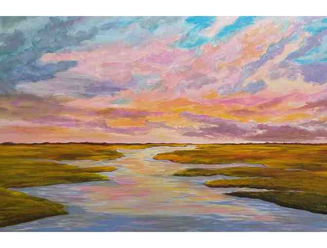 H14 ' Pastel Sky & Reflections on a Low Country Marsh' Framed 10'x13' Print of Painting