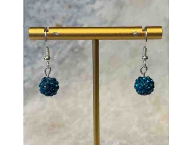 I39 'Disco Ball' Dangle Earrings, Dark Aqua Blue