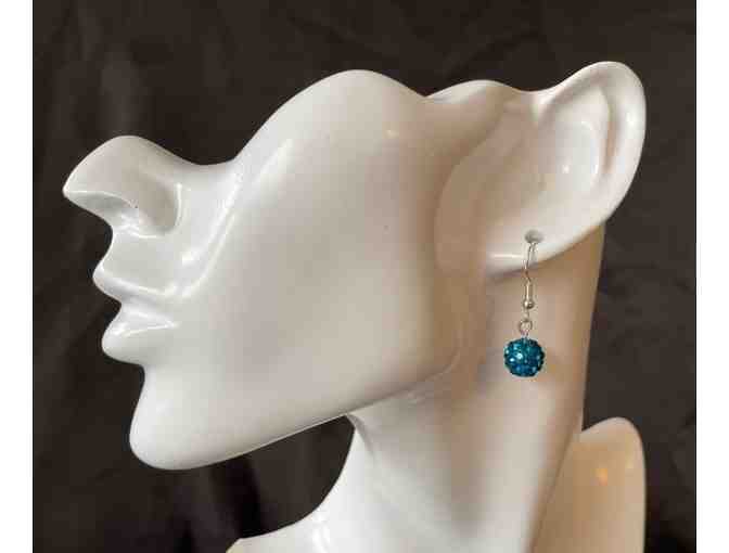 I39 'Disco Ball' Dangle Earrings, Dark Aqua Blue