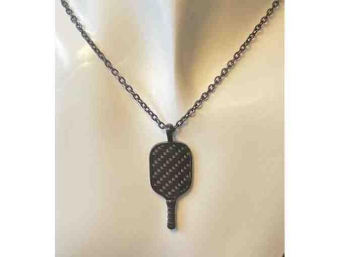B03 Black Stainless Steel Carbon Fiber Pickleball Necklace