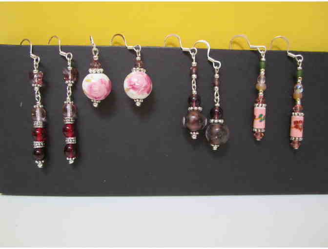 Pink themed glass earrings, 4 in ensemble