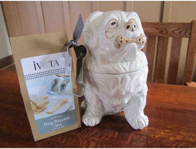 Fitz and Floyd 'Dog with Bone' Cookie Jar and Dog Cookie mix