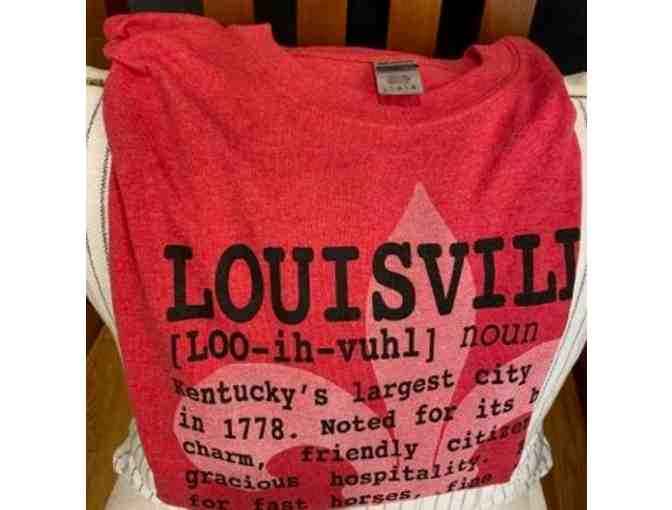 Red clutch, earrings and Louisville shirt