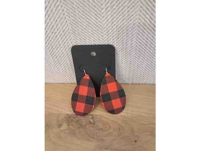 Red Clutch and leather teardrop earrings