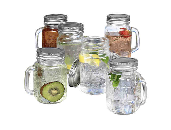 Glass Beverage Dispenser with Set of 6 Mason Jar Mugs