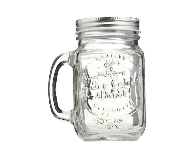 Glass Beverage Dispenser with Set of 6 Mason Jar Mugs