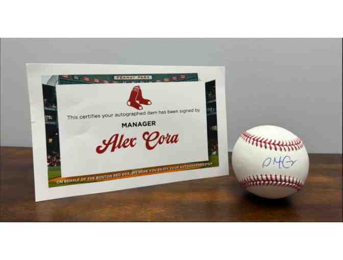 Autographed Baseball - Red Sox Manager Alex Cora & 100 Years of Fenway Park Book.