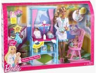 Barbie 'Pre-School Teacher', 'Newborn Baby Doctor', and 'Clean-up Pup' Playsets