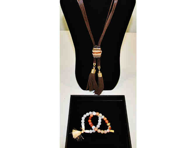Brown Leather and Suede Necklace and Bracelet Set from 130 Cole