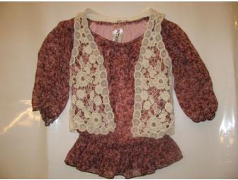 Girls Beautees Knitworks Floral Peasant Blouse - Size 8
