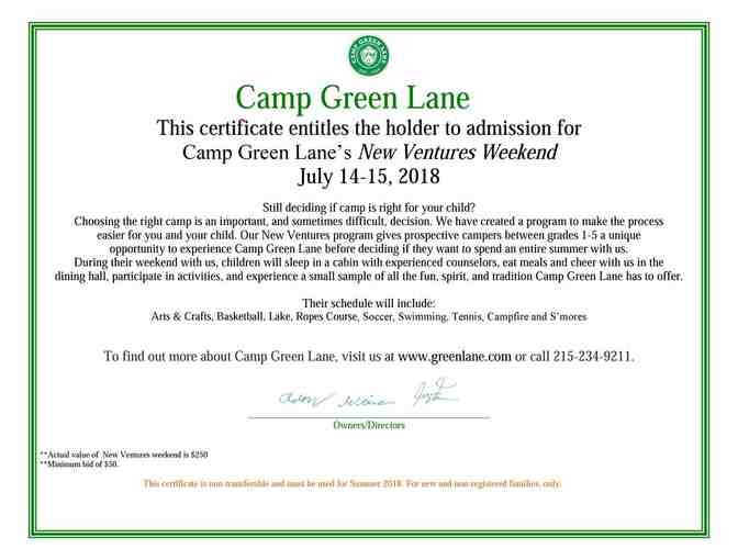 Camp Green Lane - New Ventures Weekend July 14-15, 2018