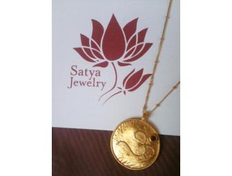 Satya - 24 Kt Gold Vermeil Etched Om Red Garnet Necklace