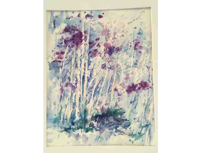 White Birches of Maine Watercolor Painting by Karen Salup