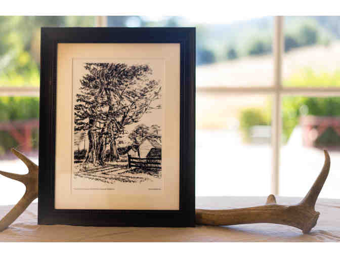 Framed 9' x 12' screen print of Pierce Point Ranch by Sirima Sataman of ink.paper.plate