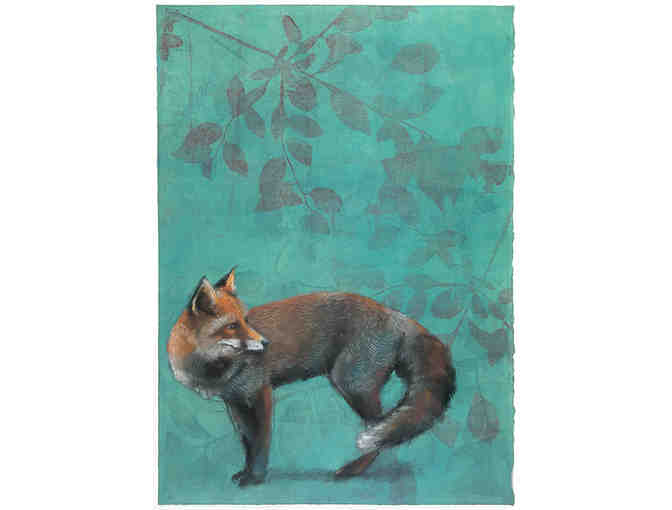 Limited Edition 'Standing Fox on Turquoise' 18 x 24 inch Glicee Print by Sylvia Gonzalez