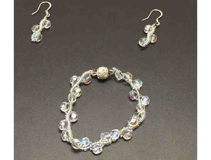 Necklace, Earring, and Bracelet Set - Clear with White Seed Beads
