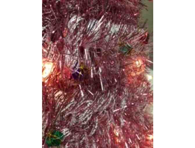 Handmade Lighted Tinsel Tabletop Christmas Tree - Pink/Rose colored