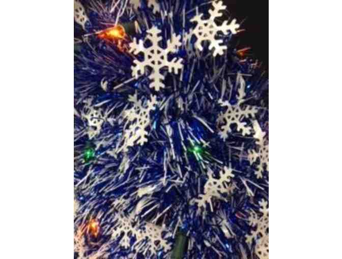 Handmade Lighted Tinsel Tabletop Christmas Tree - Blue & White