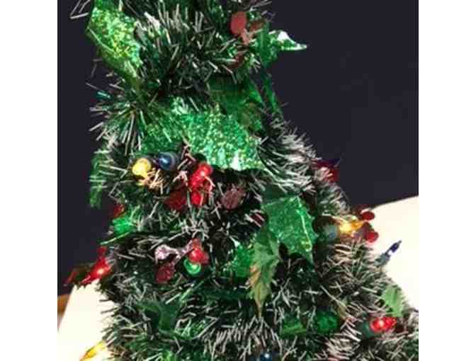 Handmade Lighted Tinsel Tabletop Christmas Tree - Green