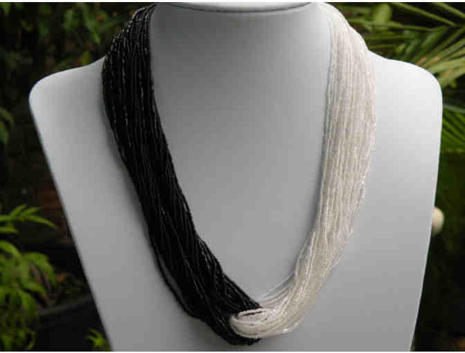 Black and White Murano Glass Seed Bead Necklace