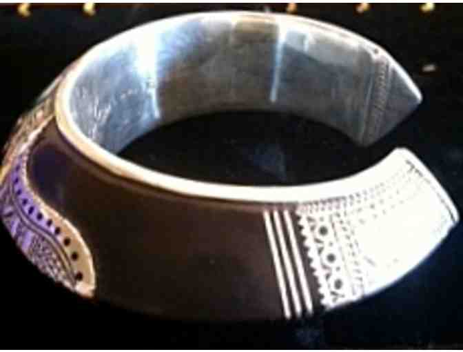 Hand Etched Tuareg Silver and Ebony Cuff Bracelet
