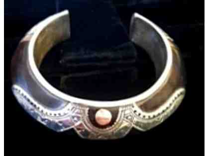 Hand Etched Tuareg Silver and Ebony Cuff Bracelet