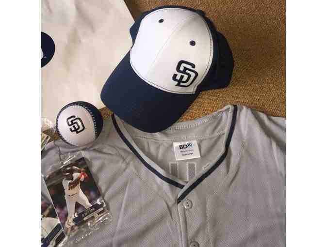 Padres Gift Bag with Youth Jersey, Cap, Sunglasses, Ball & Cards