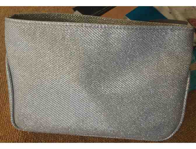 Metallic Silver Clutch filled with Beauty Samples