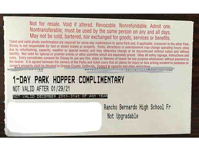 (4) FOUR 1-Day Hopper Tickets to Disneyland & Disney California Adventure Parks