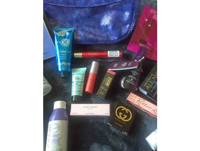 Metallic Purple Clutch filled with Beauty Samples