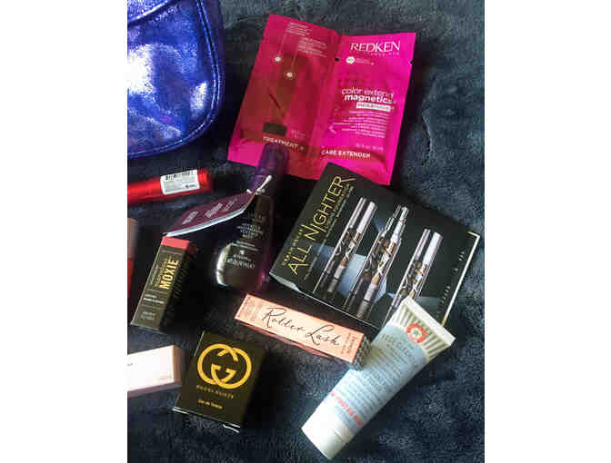 Metallic Purple Clutch filled with Beauty Samples