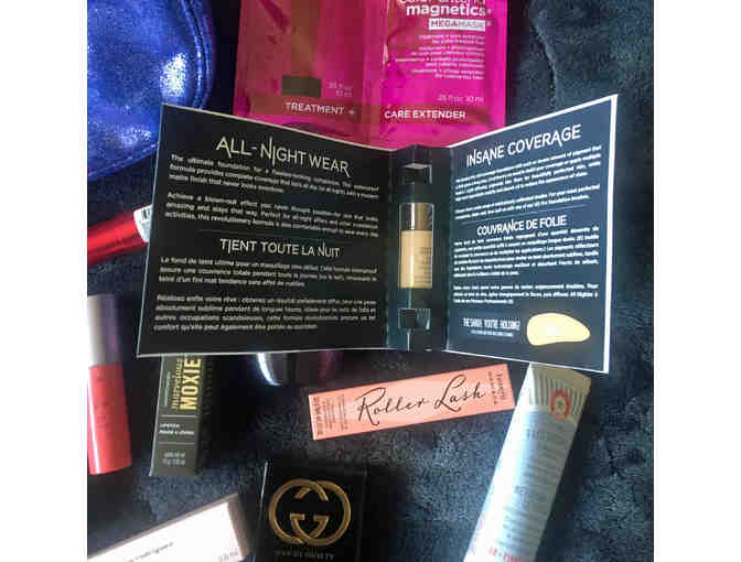 Metallic Purple Clutch filled with Beauty Samples